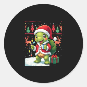 Turtle Xmas Lights Ugly Santa Turtle Christmas Tan Classic Round Sticker