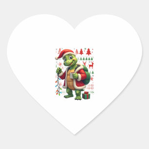 Turtle Xmas Lights Ugly Santa Turtle Christmas Tan Heart Sticker