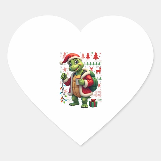 Turtle Xmas Lights Ugly Santa Turtle Christmas Tan Heart Sticker (Front)