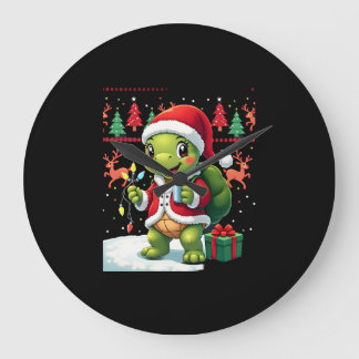 Turtle Xmas Lights Ugly Santa Turtle Christmas Tan Large Clock