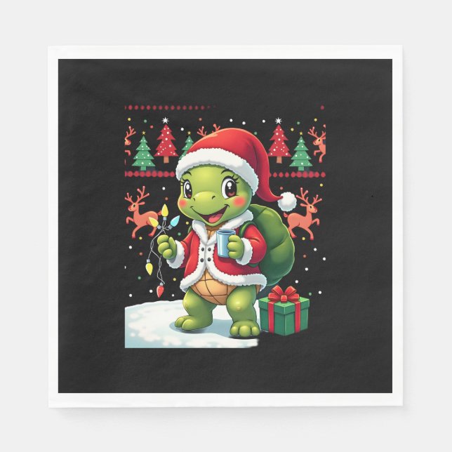 Turtle Xmas Lights Ugly Santa Turtle Christmas Tan Napkin (Front)