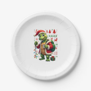 Turtle Xmas Lights Ugly Santa Turtle Christmas Tan Paper Plate