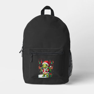 Turtle Xmas Lights Ugly Santa Turtle Christmas Tan Printed Backpack