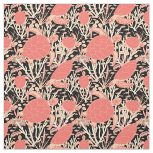 Turtles and Fish Coral Reef Underwater Pattern Fabric