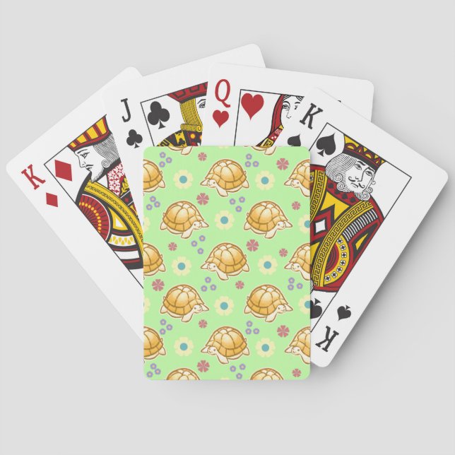 Turtles and Spring Flowers Pattern Playing Cards (Back)