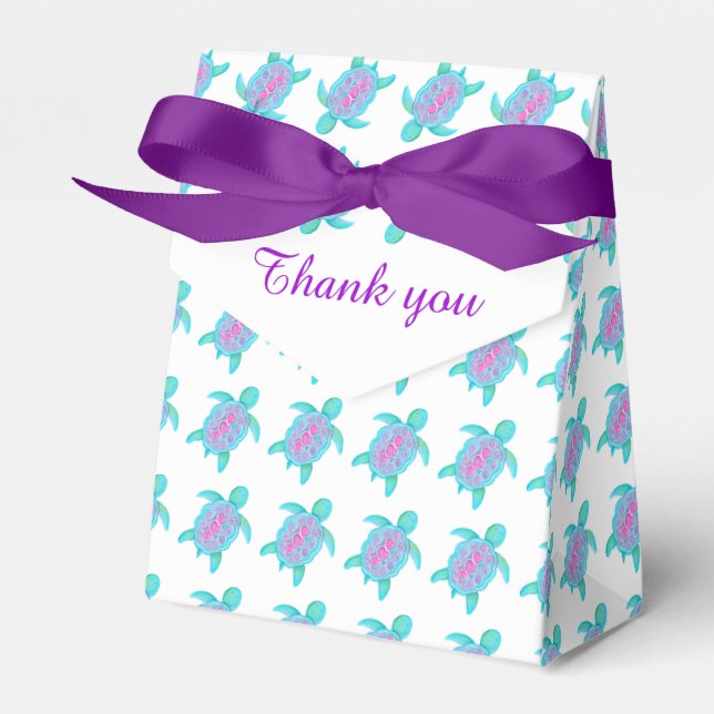Turtles aqua purple patterned thank you gift box (Front Side)