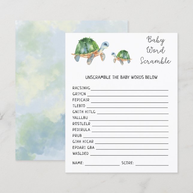 Turtles - Baby Word Scramble | Baby Shower Game (Front/Back)