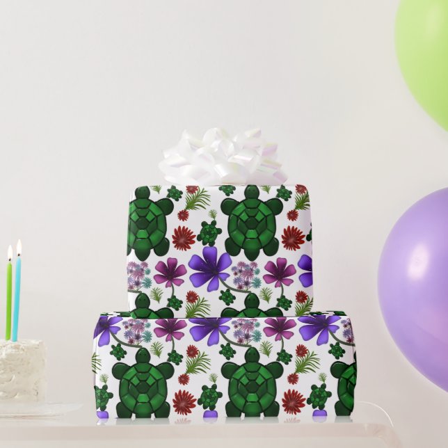 Turtles floral pattern  wrapping paper (Party Gifts)