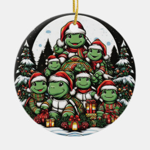 Turtle's happy with Christmas gifts  Ceramic Tree Decoration
