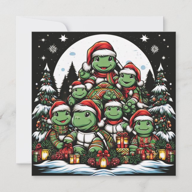 Turtle's happy with Christmas gifts  Holiday Card (Front)