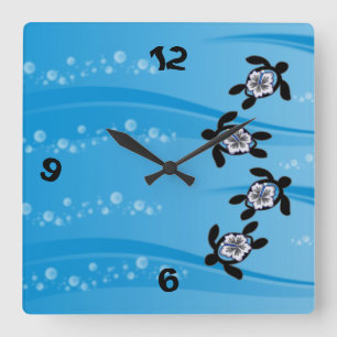 turtles & hibiscus square wall clock