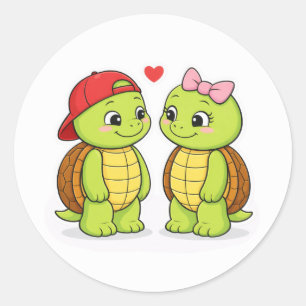 Turtles in love classic round sticker