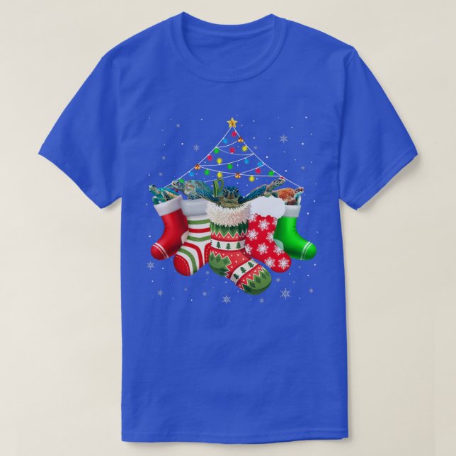 Turtles In Socks Christmas Lights Pajama Sea Turtl T-Shirt (Design Front)