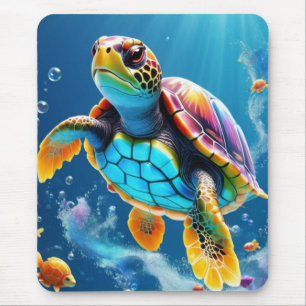 Turtle's Journey Through a Sparkling Jelly Ocean Mouse Mat