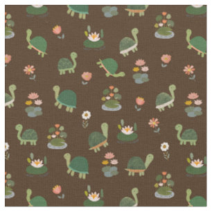 Turtles & Lily Pads on Dark Brown Fabric