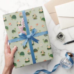 Turtles & Lily Pads on Gin Green Wrapping Paper