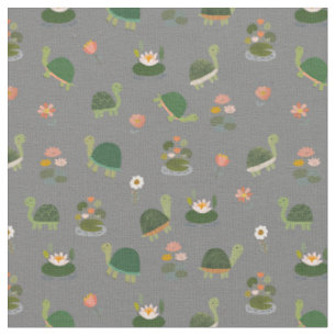 Turtles & Lily Pads on Gray Fabric