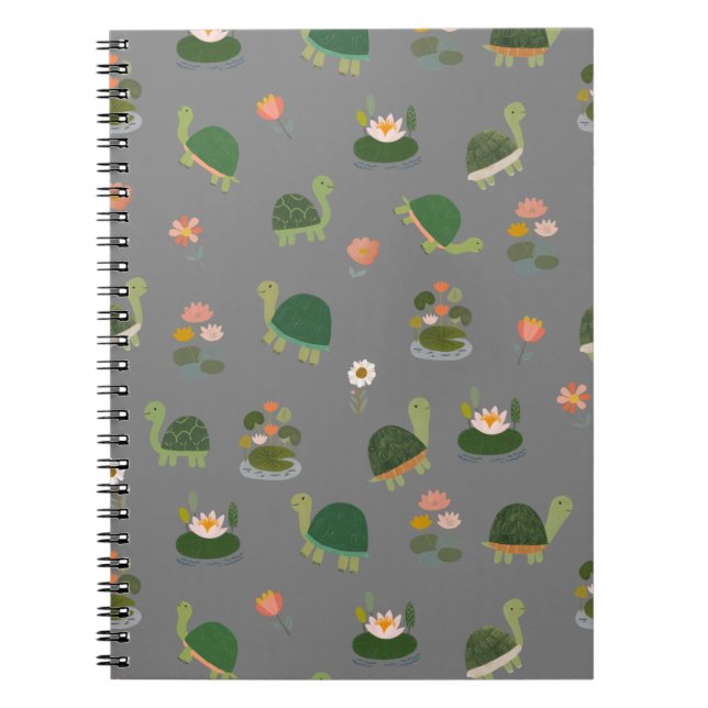 Turtles & Lily Pads on Gray Notebook (Front)