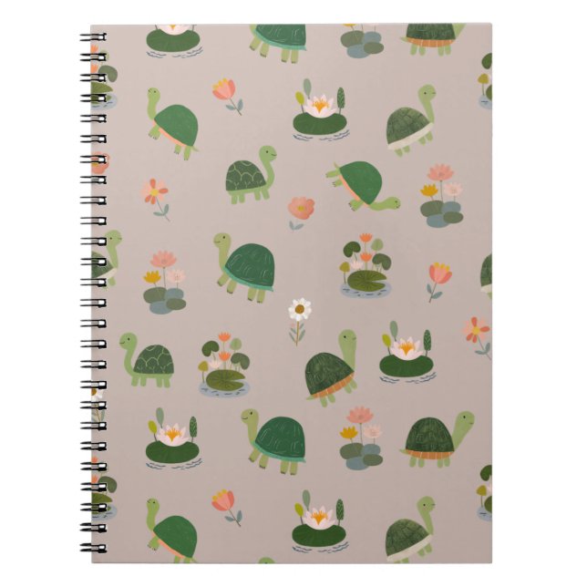 Turtles & Lily Pads on Light Brown Notebook (Front)