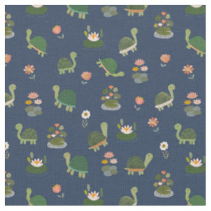 Turtles & Lily Pads on Navy Blue Fabric