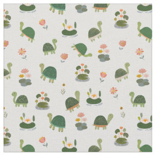 Turtles & Lily Pads on Off-White Fabric
