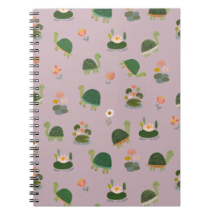 Turtles & Lily Pads on Pastel Gray-Pink Notebook