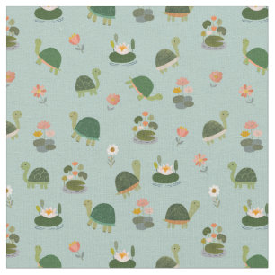 Turtles & Lily Pads on Pistachio Green Fabric