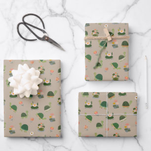 Turtles & Lily Pads on Tan Wrapping Paper Sheet