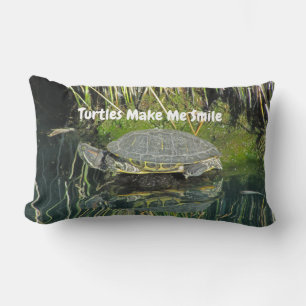 Turtles Make Me Smile Water Reflection Lake Animal Lumbar Cushion