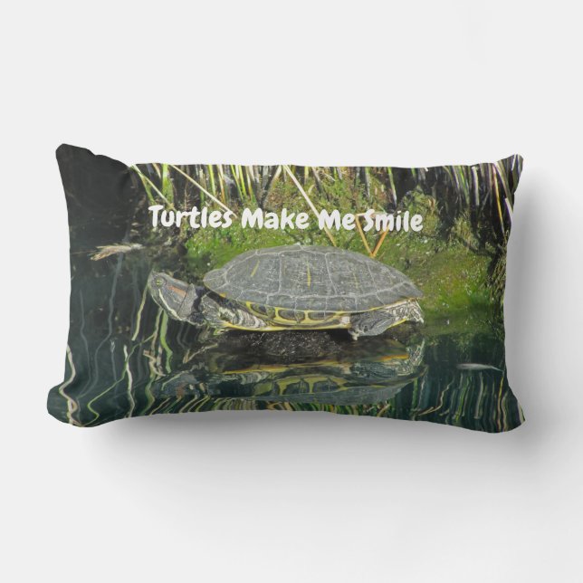 Turtles Make Me Smile Water Reflection Lake Animal Lumbar Cushion (Front)