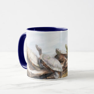 Turtles on a Log in Water Tortoise Art Mug Cup