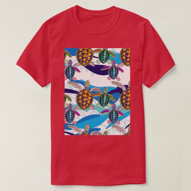 Turtles On Abstract Waves Pattern 1 T-Shirt (Design Front)