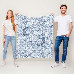 Turtles on Waves Fleece Blanket