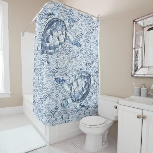 Turtles on Waves Shower Curtain