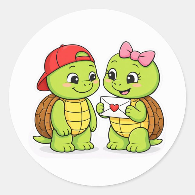 Turtles sharing a sweet moment classic round sticker (Front)