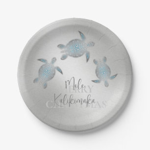 Turtles Silver Mele Kalikimaka Christmas Paper Plate