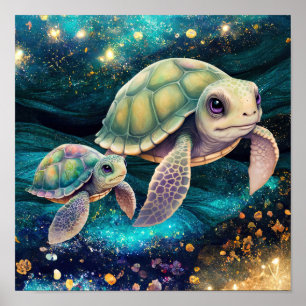 Turtles swimming poster