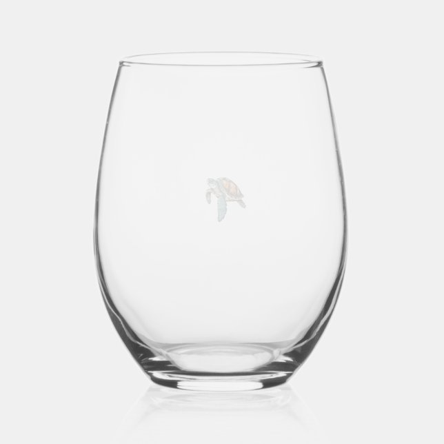 Turtles Underwater Design For Divers Stemless Wine Glass (Front)