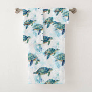 Turtles Watercolor Pattern Bath Towel Set