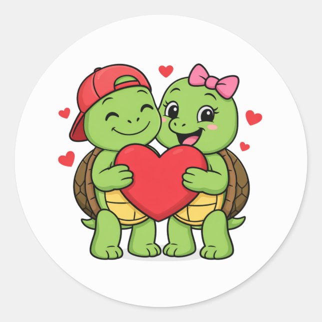 Turtles with heart in hand classic round sticker (Front)