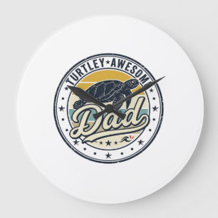 Turtley Awesome Dad Vintage Turtle Shirt Design_1 Large Clock