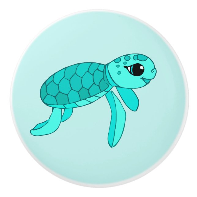 Turtley cool baby sea turtle ceramic knob (Front)