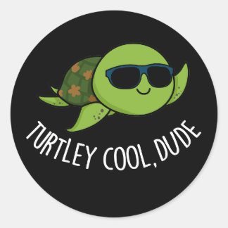 Turtley Cool Dude Funny Turtle Pun Dark BG Classic Round Sticker