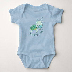 Turtley Cute Sea Turtle Shower Kawaii Blue Boy Baby Bodysuit