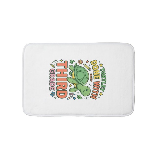 Turtley Done With Third Grade Turtle School Shirt_ Bath Mat (Front)