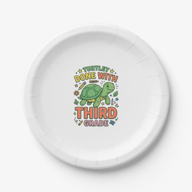 Turtley Done With Third Grade Turtle School Shirt_ Paper Plate (Front)