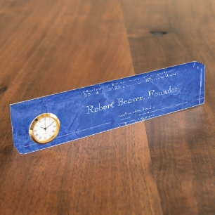 Tuscan Blue Desk Nameplate With Clock