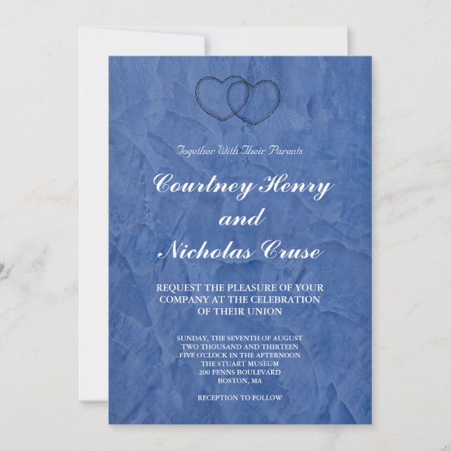 Tuscan Blue Hearts Wedding Invitations (Front)