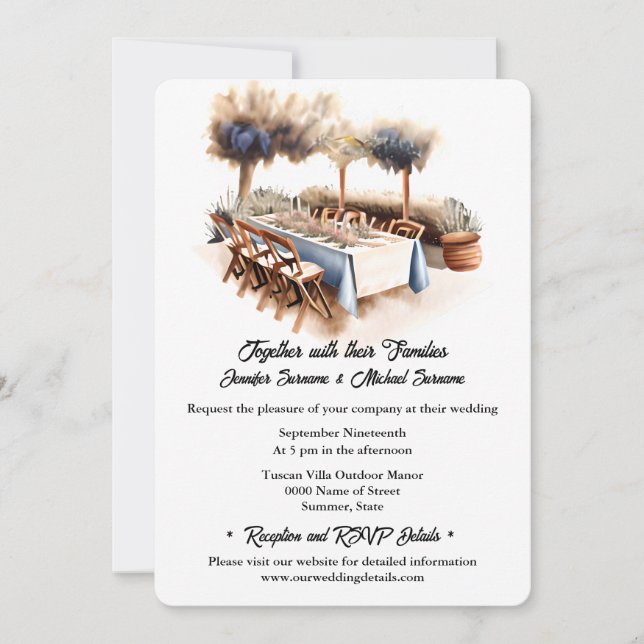 Tuscan boho outdoor summer wedding chic invitation (Front)
