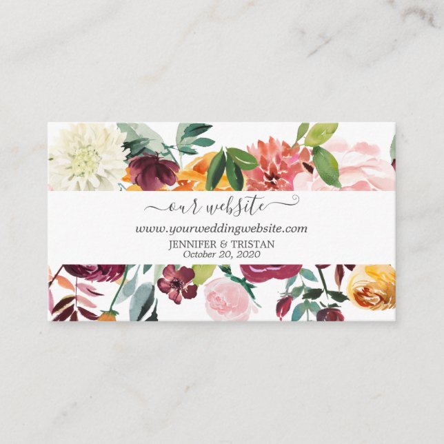 Tuscan Botanical Floral Blooms Wedding Website Enclosure Card (Front)